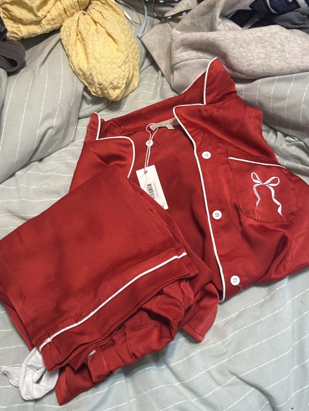 Simply Southern Red Satin Pajama Set with White Piping